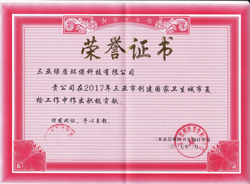 2017年政府頒發的榮譽證書
